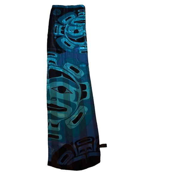 Pure Barre Accessories - Authentic Rocky Mountaineer Klatle-Bhi Pure Silk Scarf Moon Mask Native Art 1462